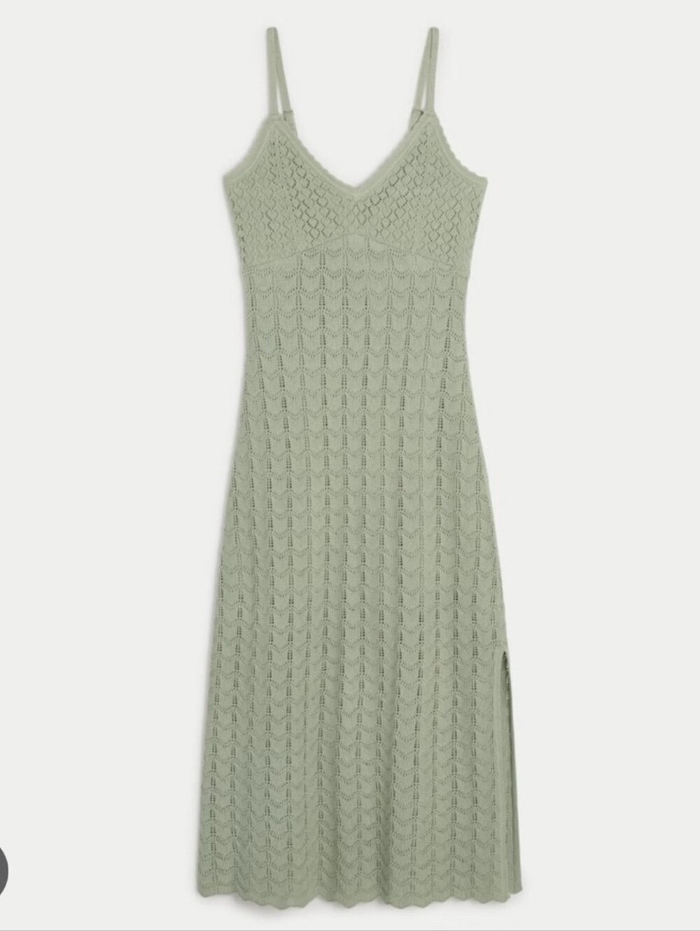 HOLLISTER Sage Green Crochet Midi Dress 100% Cotton XXS